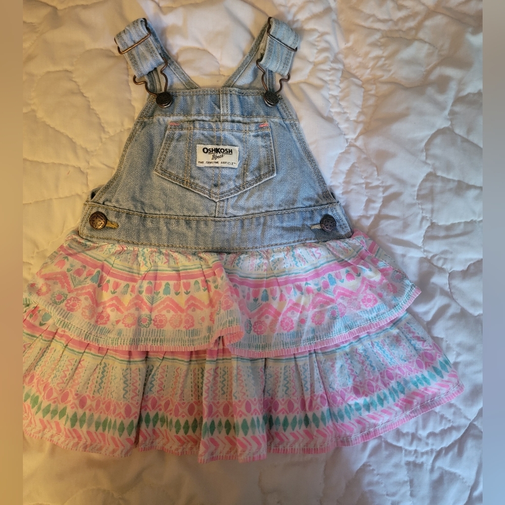 OshKosh B'gosh Denim and Pink Patterned Skirtall Size 9Months